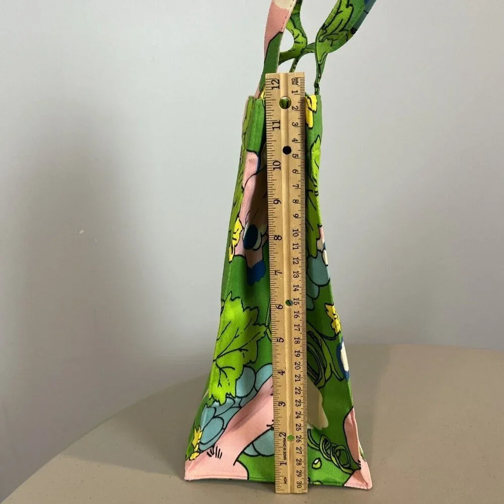 Vintage Margaret Smith Fabric Wine Bag Green Pink Fox Gardiner Maine